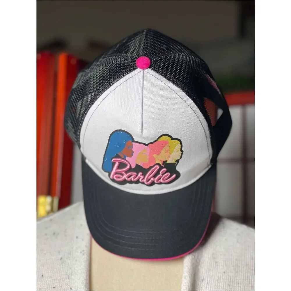 Barbie Colorful Adjustable Trucker Hat w/Black Mesh & Embroidered Pink Letters